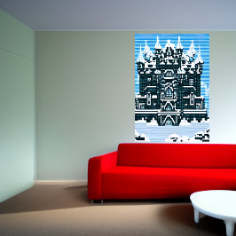 Pixel-Kunst, Schloss und Schnee | AI Art Poster