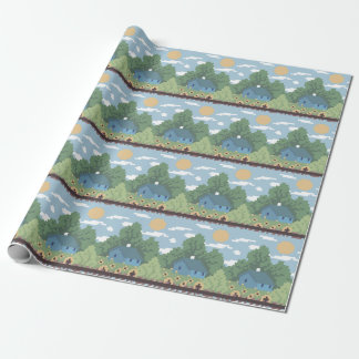 Pixel-Landhaus-Landschaftsmuster Geschenkpapier