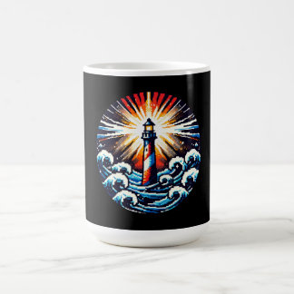 Pixel-Leuchtturm - Meereswellen und Küstenbaken Kaffeetasse