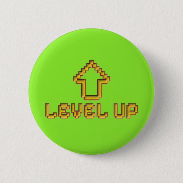 Pixel Level Up Gamer Pin - Limettengrün Button (Vorderseite)