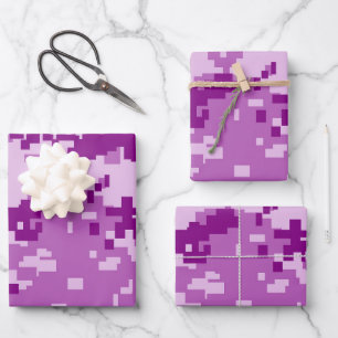 Pixel Lila Camouflage Geschenkpapier Set