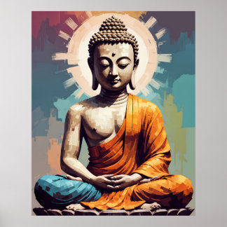Pixel Modern Art farbenfroher Buddha Poster