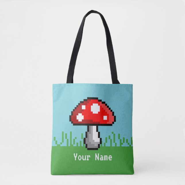 Pixel-Mushroom-Wiese-Totasche Tasche (Vorderseite)