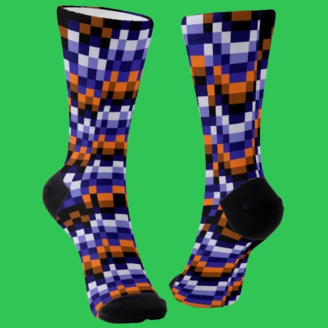 Pixel-Muster-Crew-Socken - Blues, Orange & Earth Socken (Von Creator hochgeladen)