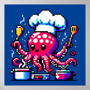Pixel Octopus Koch Funny Cooking & Seafood Design Poster