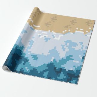 Pixel-Ozeanwellen und Ufermuster Geschenkpapier