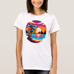 Pixel Paradies: 8-Bit-Tropical Sunset Retro-Natur T-Shirt