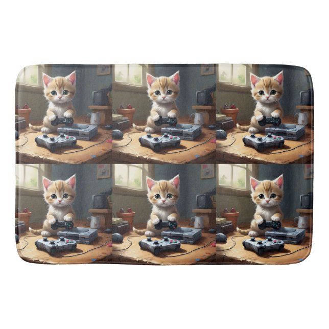 "Pixel Paws: The Gamer Kitten in Action" Badematte (Vorderseite)