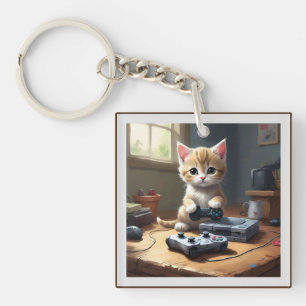 "Pixel Paws: The Gamer Kitten in Action" Schlüsselanhänger