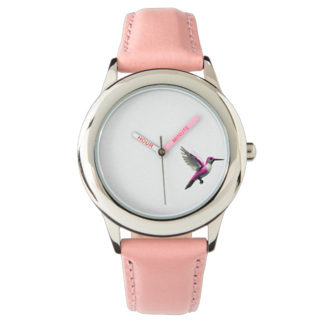 Pixel Pink Hummingbird Armbanduhr (Vorderseite)