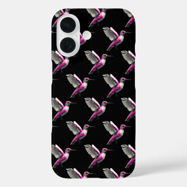 Pixel Pink Hummingbird iPhone 16 Hülle (Rückseite)