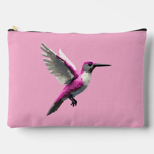 Pixel Pink Hummingbird Zubehörtasche (Vorderseite)