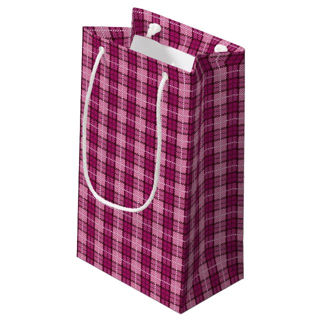 Pixel Plaid_Magenta-Black Kleine Geschenktüte (Rückseite Schrägansicht)