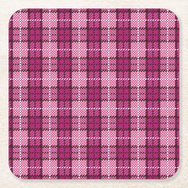 Pixel Plaid_Magenta-Black Rechteckiger Pappuntersetzer (Vorderseite)
