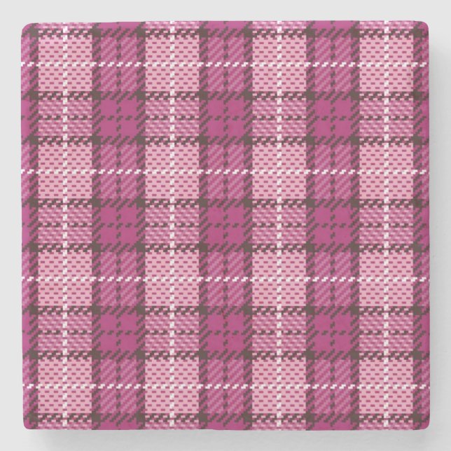 Pixel Plaid_Magenta-Black Steinuntersetzer (Vorderseite)