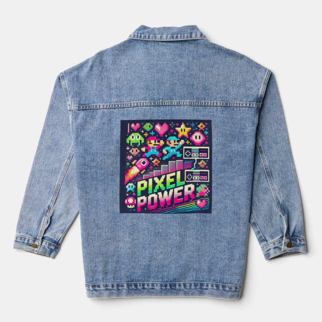 Pixel-Power-Retro-Gaming - 8-Bit-Zeichen Jeansjacke (Rückseite)