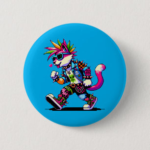 Pixel-Punk-Katze - 8-Bit-Herz- und Retro-Stil Button