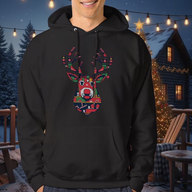 Pixel Rentier hässlicher Sweater Weihnachts Hoodie (Von Creator hochgeladen)