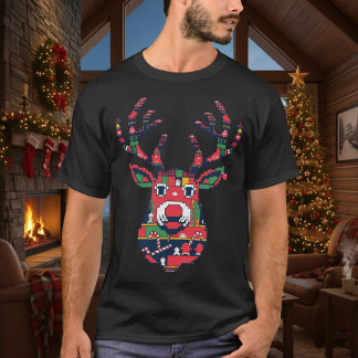 Pixel-Rentier-hässliches-Weihnachts-Shirt T-Shirt