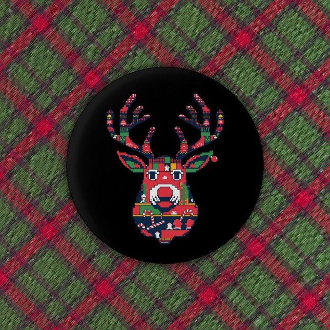 Pixel-Rentier-Retro-Hässlich-Weihnachtspullover-Kn Button (Von Creator hochgeladen)