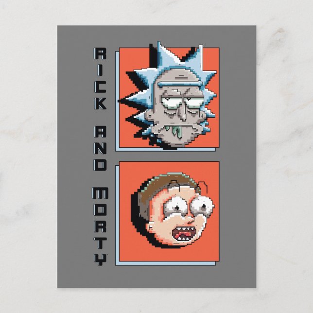 Pixel, Rick und Morty Panel Grafik Einladungspostkarte (Vorderseite)