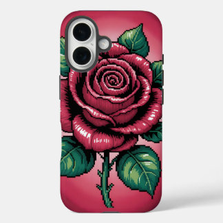 Pixel-Rose – Retro-Blumenkunst iPhone 16 Hülle