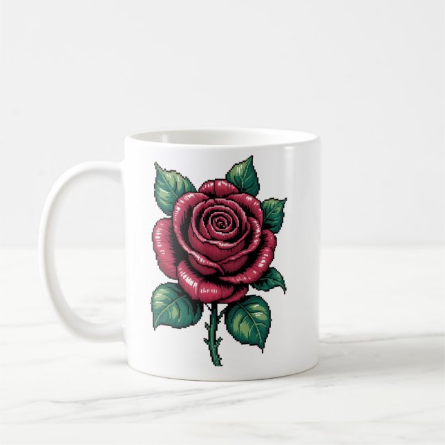 Pixel-Rose – Retro-Blumenkunst Kaffeetasse (Links)