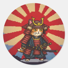 Pixel Samurai Cat Runder Aufkleber