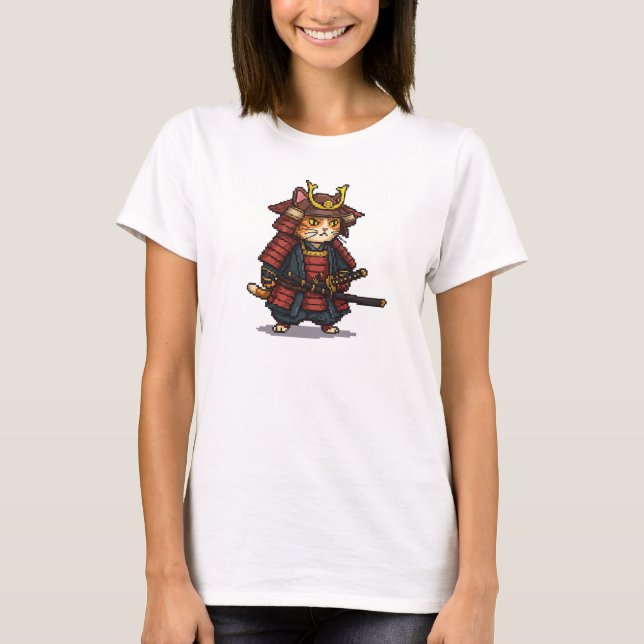 Pixel Samurai Cat T-Shirt (Vorderseite)