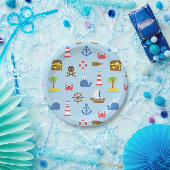Pixel Sea Art Pattern Pappteller (Party)