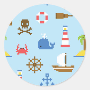 Pixel Sea Art Pattern Runder Aufkleber