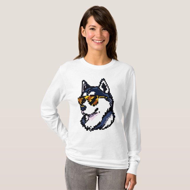 Pixel Siberian Husky T-Shirt (Vorne ganz)