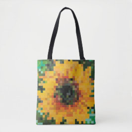 Pixel-Sonnenblume mit lebendigem Gelb und Grün Tasche