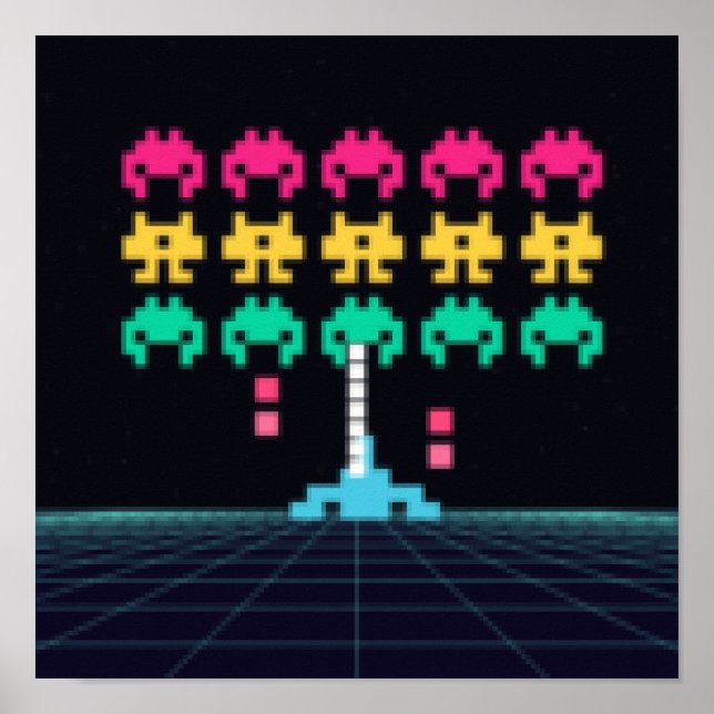 Pixel Space Shooter - Retro-Arcade-Wandkunst Poster (Vorne)