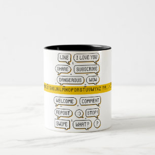 Pixel-Sprechblasen-Pack – Retro-Soziale-Medien-Phr Zweifarbige Tasse