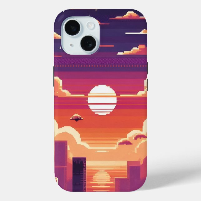 Pixel Sunset City Case-Mate iPhone Hülle (Rückseite)
