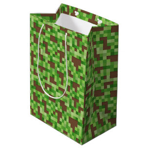 Pixel-Tarnung Geschenkpapier in Grün und Braun Mittlere Geschenktüte
