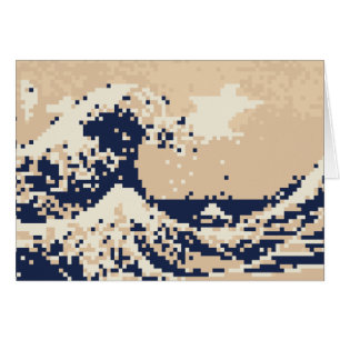 Pixel Tsunami 8 Bit Pixel Art Greeting Card