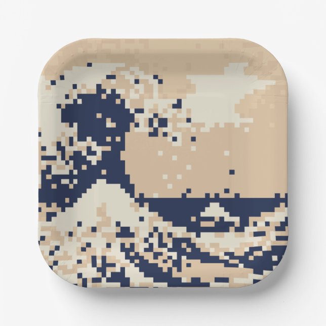 Pixel Tsunami 8 Bit Pixel Art Pappteller (Vorderseite)