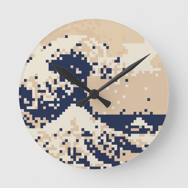 Pixel Tsunami 8 Bit Pixel Art Runde Wanduhr (Vorderseite)