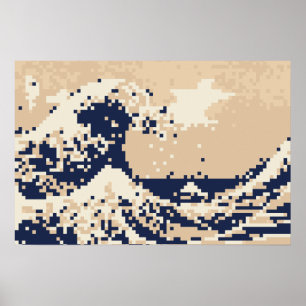 Pixel Tsunami 8 Bit Pixelkunst Poster