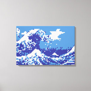 Pixel Tsunami Blau 8 Bit Pixel Art Leinwanddruck