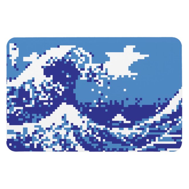 Pixel Tsunami Blau 8 Bit Pixelkunst Magnet (Horizontal)