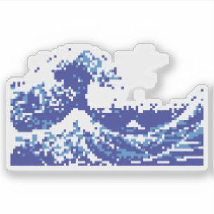 Pixel Tsunami Blue 8 Bit Pixel Art Aufkleber