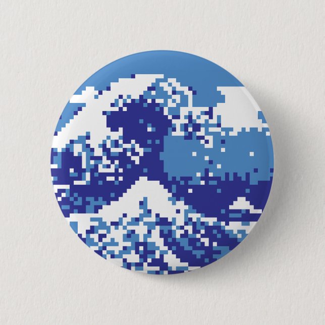 Pixel Tsunami Blue 8 Bit Pixel Art Button (Vorderseite)