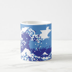 Pixel Tsunami Blue 8 Bit Pixel Art Kaffeetasse