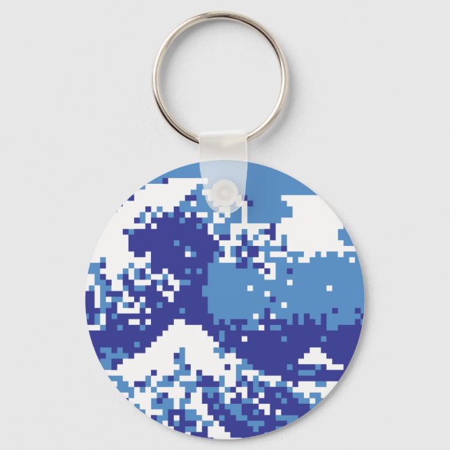 Pixel Tsunami Blue 8 Bit Pixel Art Schlüsselanhänger (Vorderseite)