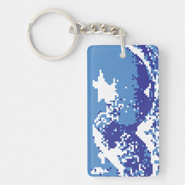 Pixel Tsunami Blue 8 Bit Pixel Art Schlüsselanhänger (Vorderseite)