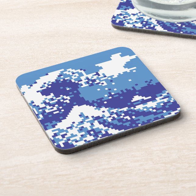 Pixel Tsunami Blue 8 Bit Pixel Art Untersetzer (Linke Seite)