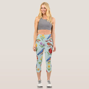 Pixel-Vögel und Blume Capri Leggings